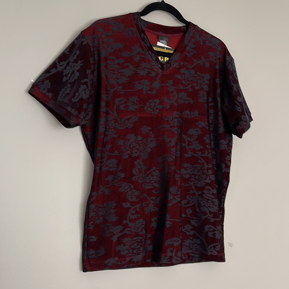 Vintage Greg Parry Mens Damask Fitted V-neck Shirt Sz L - Picture 2 of 13